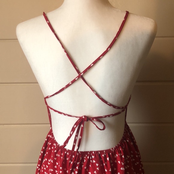 Confetti Heart Print Crisscross Tie Backless Cami Summer Dress Size Small - Picture 6 of 9